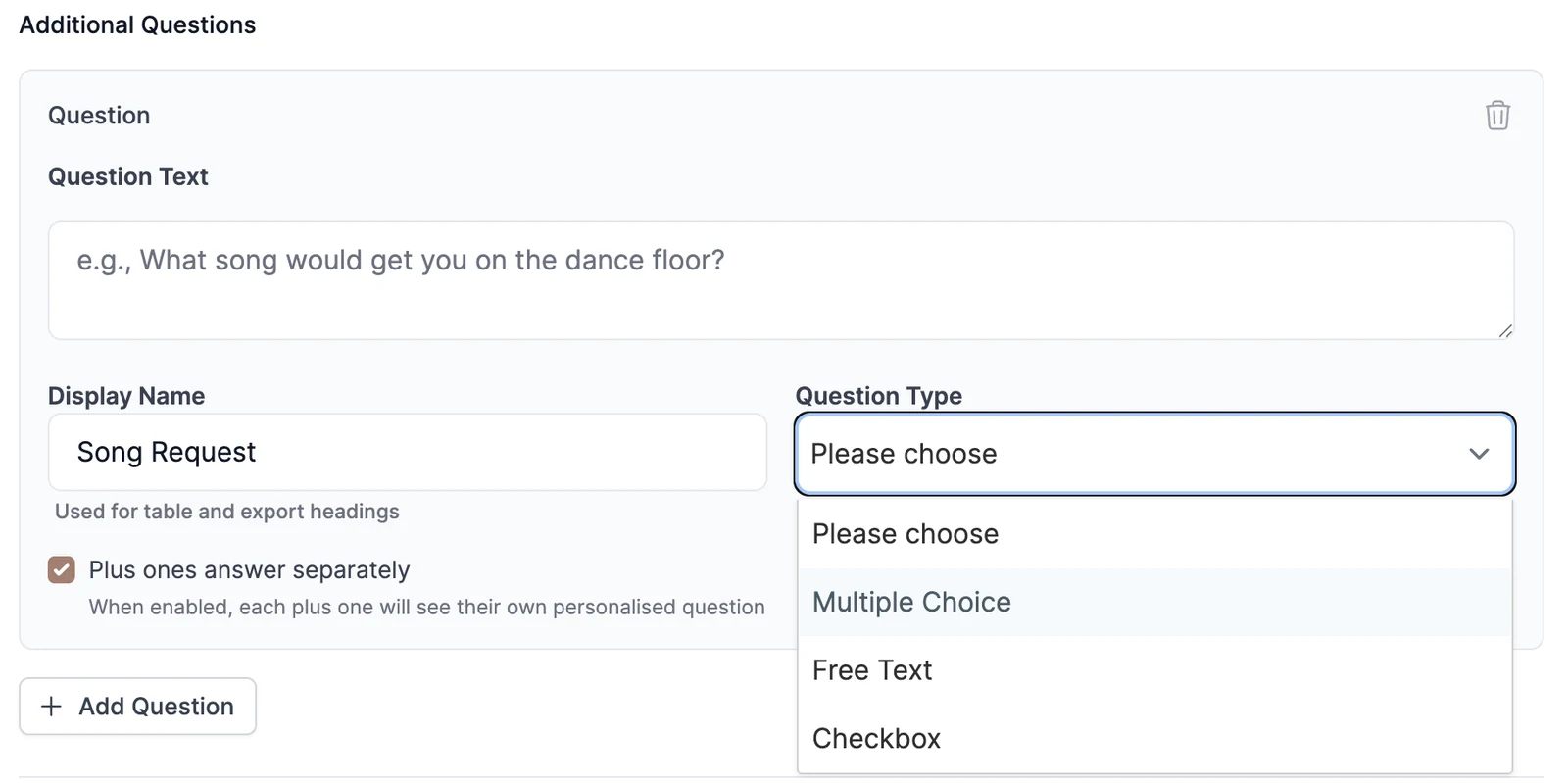 Custom RSVP questions