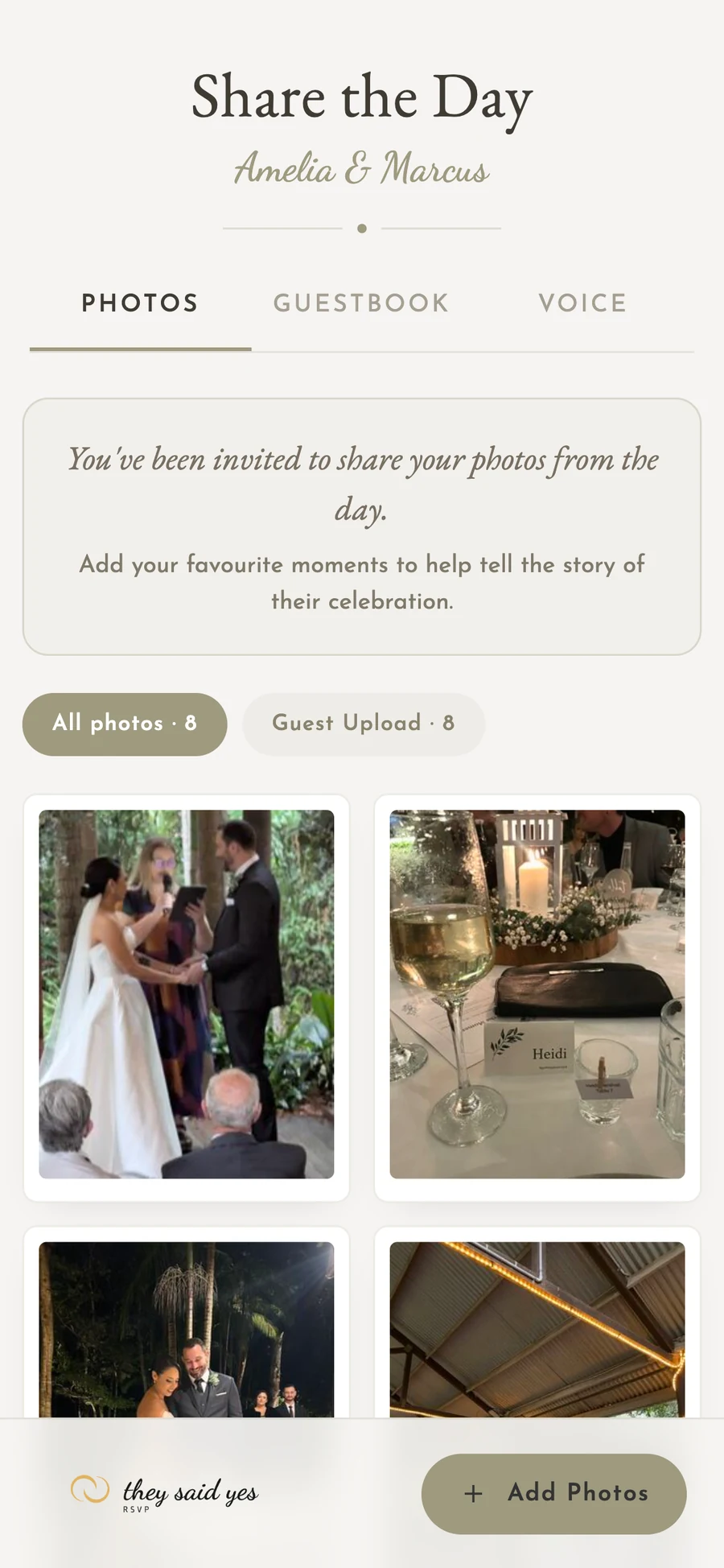 Wedding photo sharing gallery