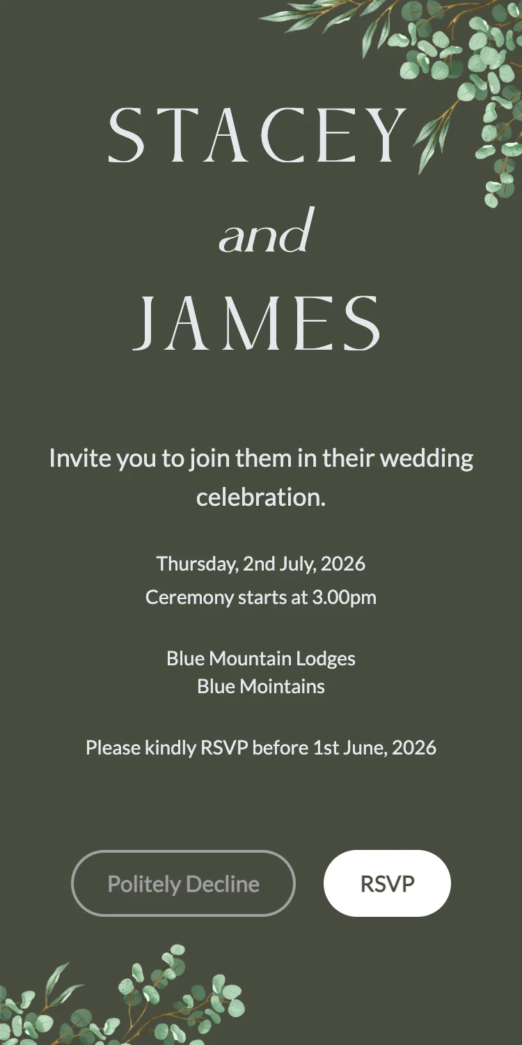 Wedding RSVP form on mobile phone