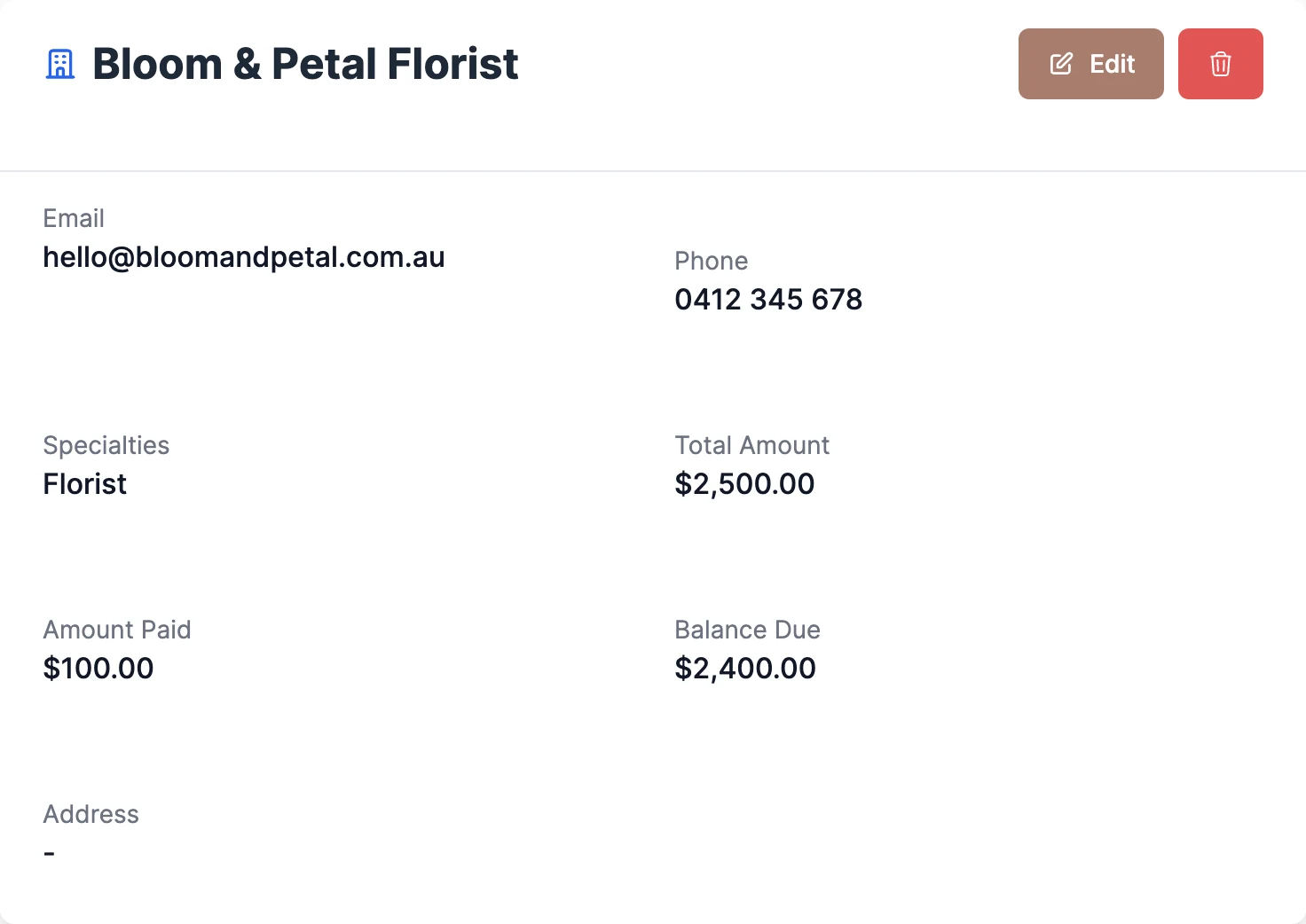 Vendor summary with payment tracking
